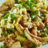 Arroz Chaufa De Pollo · Chicken fried rice Peruvian style.