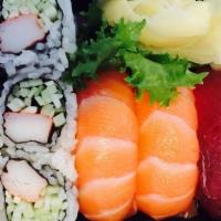 Dinner Bento Box · Choice of an item with shumai, California roll, vegetable tempura, soup, salad and rice.