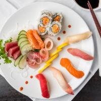Su Sa For 1 · 5 pieces of sushi, 9 pieces of sashimi and spicy crab crunch roll. Served with soup or salad.