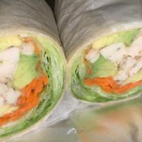 Chicken Avocado Wrap · Grilled chicken, avocado, lettuce, tomatoes, shredded carrots with chipotle mayo on a wrap
