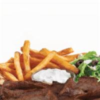Gyro Platter · Served with French fries, sliced tomatoes, lettuce and pita with tzatziki sauce.