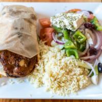 Greek Gyro Platter · Choice of pork, chicken, beef, veggies(vn*) or zucchini
fritters(vg), wrapped in pita with t...