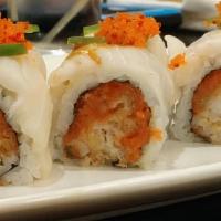 Kiss Of Fire Special Roll · Spicy tuna, shrimp tempura inside topped with white tuna, jalapeño,tobiko and chef's special...