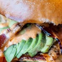 West End · Grilled chicken, avocado, lettuce, tomato, red roasted pepper aioli and applewood smoked bacon