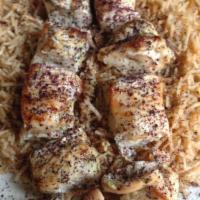 Chicken Breast Kebab · Served with brown rice, salad and bread.