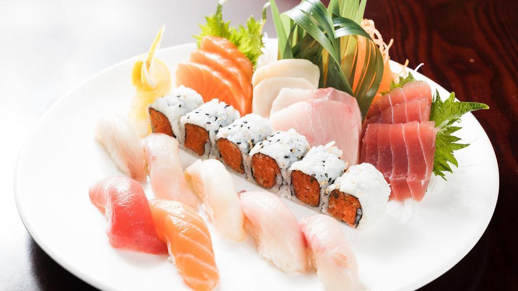 Sushi & Sashimi Combination · 10 pieces sashimi, six pieces sushi and one spicy tuna roll.