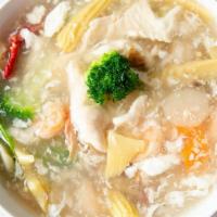 House Special Soup 本楼汤 · Roast pork, chicken, shrimp and veggie in egg white broth.