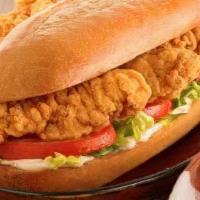 Fried  Chicken Po Boy · Sandwich with chicken tenders deep fried, tomato, romaine and homemade sauce. Served with yo...