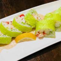 King Roll · Inside King Crab Tobiko Pear Wrapped Soy Paper W Special Sauce