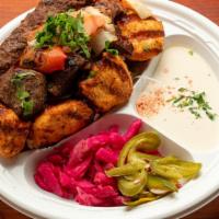 Mixed Grill Large Plate · Kafta, taouk, and shish kebab.