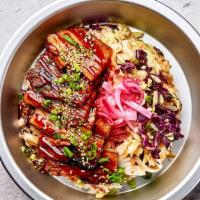 Toroniku Chasu Bowl · Fatty braised Japanese Chasu pork belly over choice of base and salad.