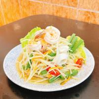 Som Tum Talay · Spicy. Papaya salad with shrimp and squid.