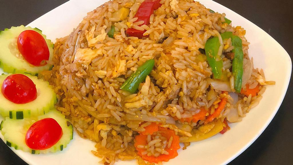 Kao Pad Graprow · Fried rice, onions, string beans, bell pepper, basil, bamboo shoots and egg.
