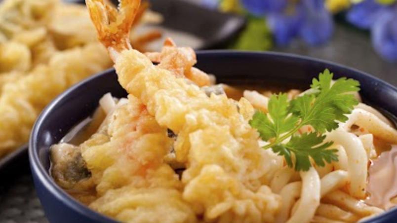 Tempura Udon · Noodles in soup with shrimp and vegetable tempura.