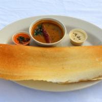 D1 Plain Dosa · Crepe made with rice and lentil flour served with sambhar and chutney.