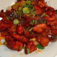 C5 Chili Chicken Curry · Boneless pieces of chicken cooked in indo-Chinese style with chillies and pepper *Halal & Sp...