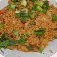 C12 Chicken Fried Rice · Stir fried rice with veggies, ginger, garlic, fried and chicken *Halal