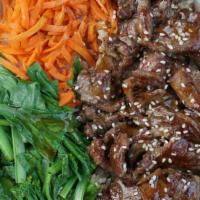 Sirloin Steak Bowl · Premium sirloin steak teriyaki with rice, seasonal Chinese vegetables and pickled carrots.