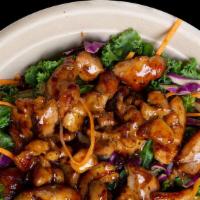 Terry Salad Bowl · Chicken teriyaki on a kale, purple cabbage, and carrot salad with our teriyaki sauce.