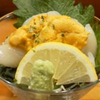 Hotate & Uni Apptizer · Scallop and sea urchin sashimi style.