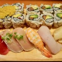 Sushi Nami · Tuna, yellowtail, eel, salmon, shrimp, California roll, salmon avocado roll.