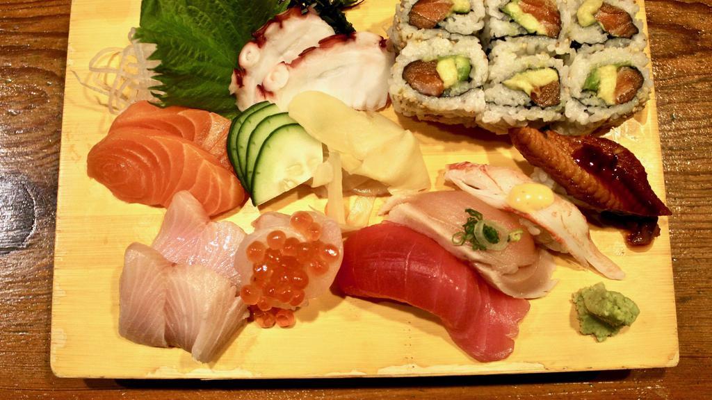 Sushi & Sashimi · Yellowtail, salmon, octopus, & fluke sashimi, white tuna, tuna, eel, & red crab sushi, salmon avocado roll