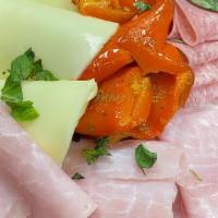 Cold Antipasto · Ham, salami, capicola, prosciutto, provolone, roasted peppers & anchovies.