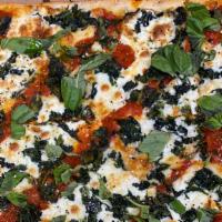 Grandpa Pizza (Thin Crispy Square) · With spinach, basil & fresh mozzarella.