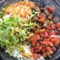 Bare Burrito · Serves in a bowl with rice, lettuce, cheese, pico de gallo, black or pinto beans, hot or mil...