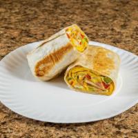 South Of The Border Wrap · 2 scrambled eggs, diced peppers, chipotle chicken breast and pepper jack cheese with a touch...