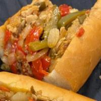Classic Chicken Philly Cheesesteak Sandwich · Peppers, Onions, and Mushrooms
