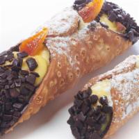 Cannolo Alla Crema (Large) · Sicilian Crema Cannolo (large) - Cannoli filled with vanilla pastry cream and dipped in choc...