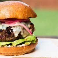 California Cheeseburger · California implemented burger with charcoal grilled beef patty, cheese, and avocado.