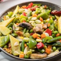 Paella Vegetariana · Spanish rice with assorted mixed vegetables.