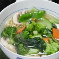 Vegetable Noodle Soup 蔬菜汤面 · Including assorted of fresh cut vegetables. bok choy, broccoli, mushroom, carrots and snow p...