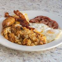 3 Eggs Deluxe · Any style with ham, bacon and sausage.