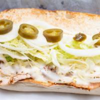 Fired Up Turkey · Salsalito® turkey, 3 Pepper Colby Jack® cheese, sweet peppers and mayo.