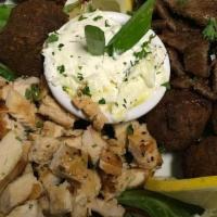 Hot Pikilia - Assorted Appetizers · Chicken, gyro meat, falafel and keftedes, served with tzatziki dip.