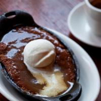 Sticky Toffee Pudding · Skillet baked, medjool dates, vanilla ice cream.