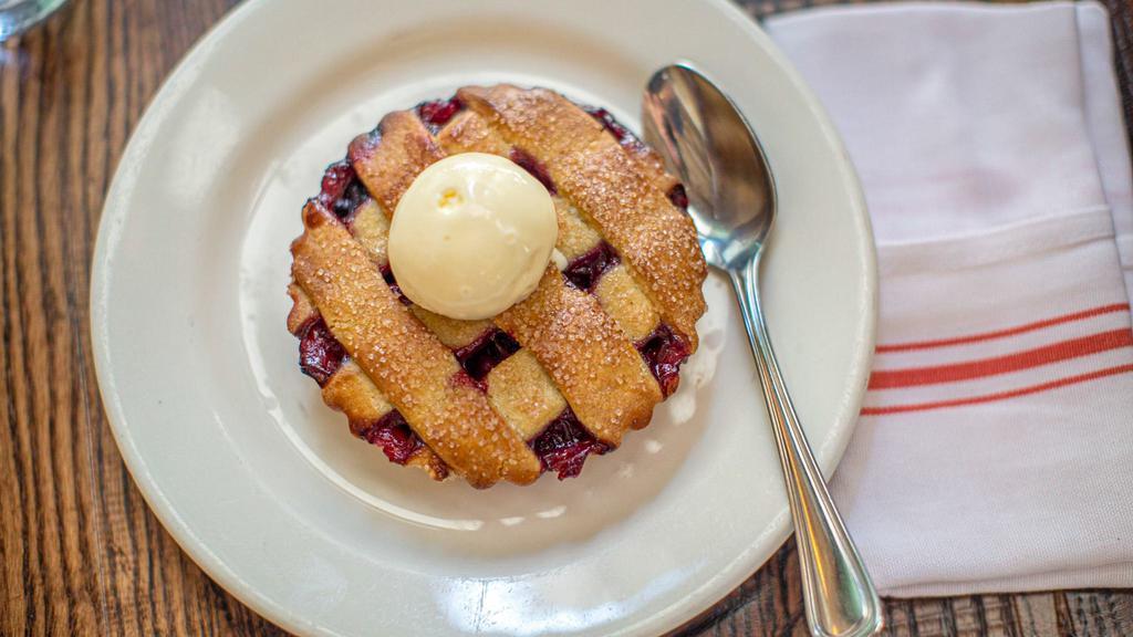 Blueberry Pie · almond cookie crust , port wine vanilla ice cream