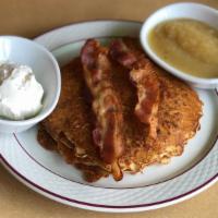 Potato Pancakes · Five polish style pancakes made from fresh grated potatoes, onions, and parsley. Served with...