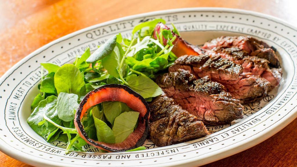 Bavette · Served with Choice of Curly Fries or Salad.