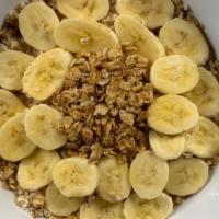 Protein Oatmeal · Cold Oatmeal made with Vanilla Whey Protein & Organic Soy Milk,. topped with Granola, Banana...