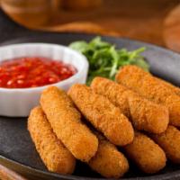 Mozzarella Sticks · 5 pieces of Melted mozzarella cheese sticks battered and fried to perfection. Served with ce...