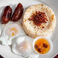 Longsilog · Sweet Pork Sausage, over easy egg, and fried rice
