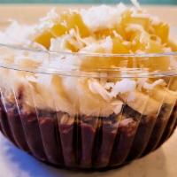 Aloha Lei Acai Bowl · Organic Almond milk, organic Acai, pineapple, and blueberries topped with granola, banana sl...