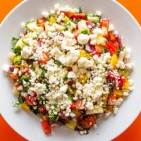 Shepherd'S Salad · Cucumber, parsley, tomato, pepper, scallion, onions, and feta cheese.