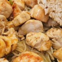 Hibachi Chicken · Entrées include mushroom soup salad (2 pcs) of shrimp appetizer vegetables and noodle. fried...