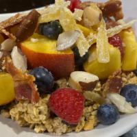 Breakfast Bowl  · Organic granola, quinoa, currants, apples [or seasonal stone fruit], brazil nuts, ginger, fr...