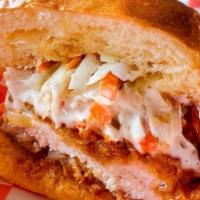 Lightning Bolt Sandwich · Signature chicken breast powdered with flaming hot spices served with homemade coleslaw and ...